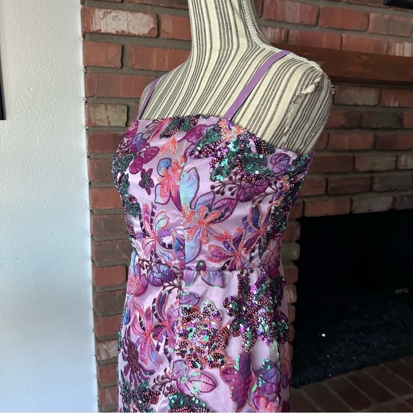 Boston Proper Embroidered Sequin Mesh Ruffle Slit Midi Dress Purple Multi Sz 4 - Picture 9 of 12
